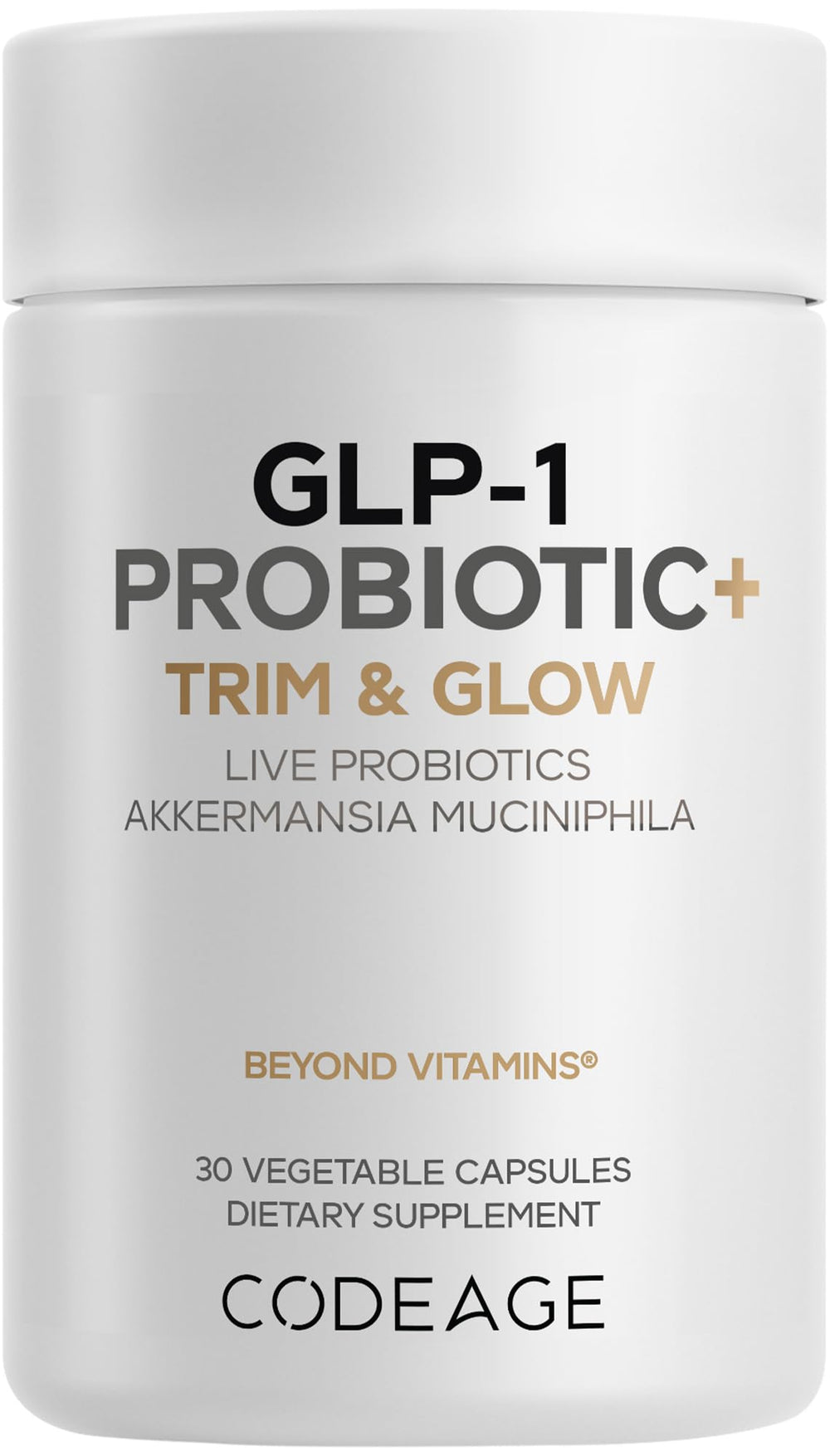 Front view of Codeage GLP-1 Probiotic+ bottle