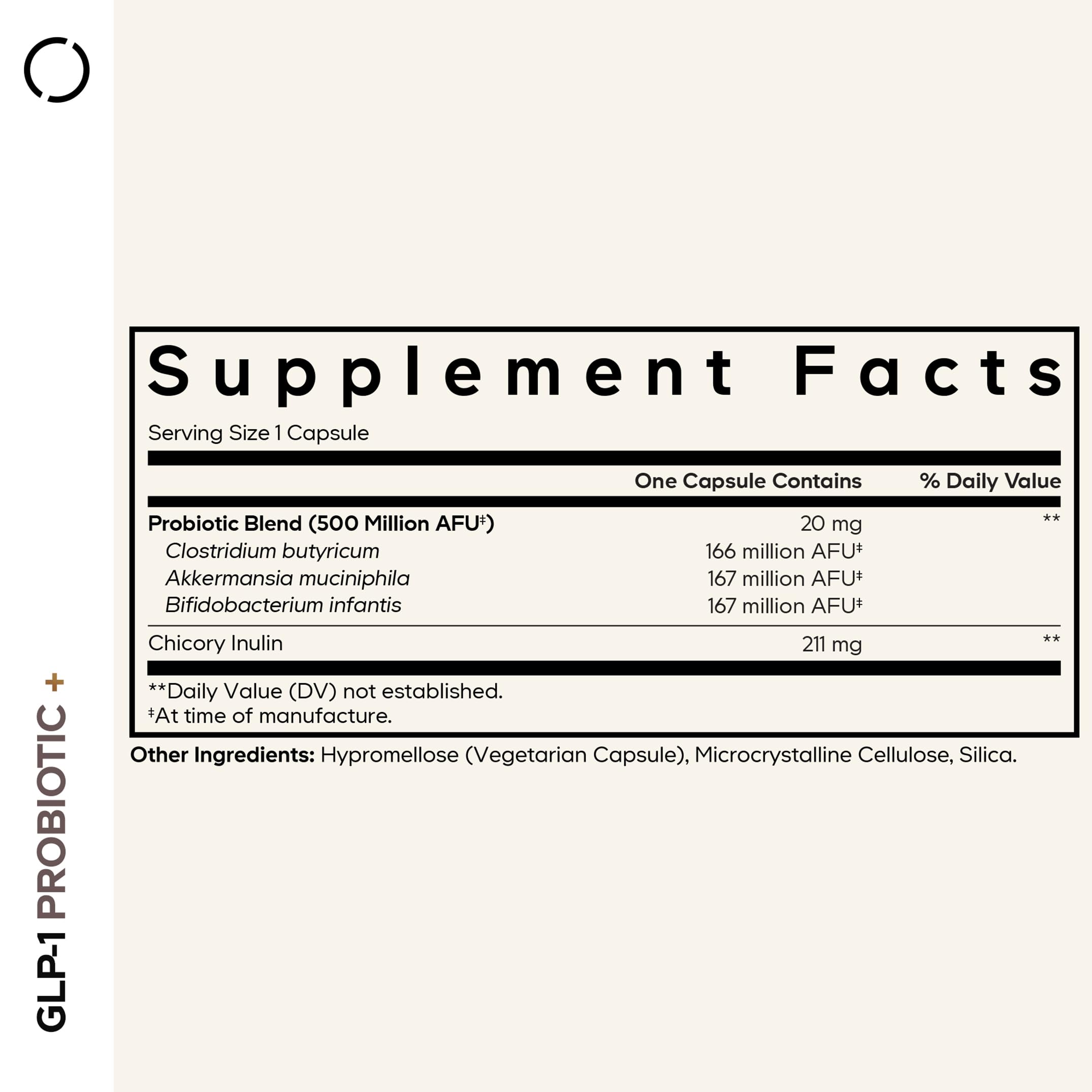 Close-up of Codeage GLP-1 Probiotic+ label