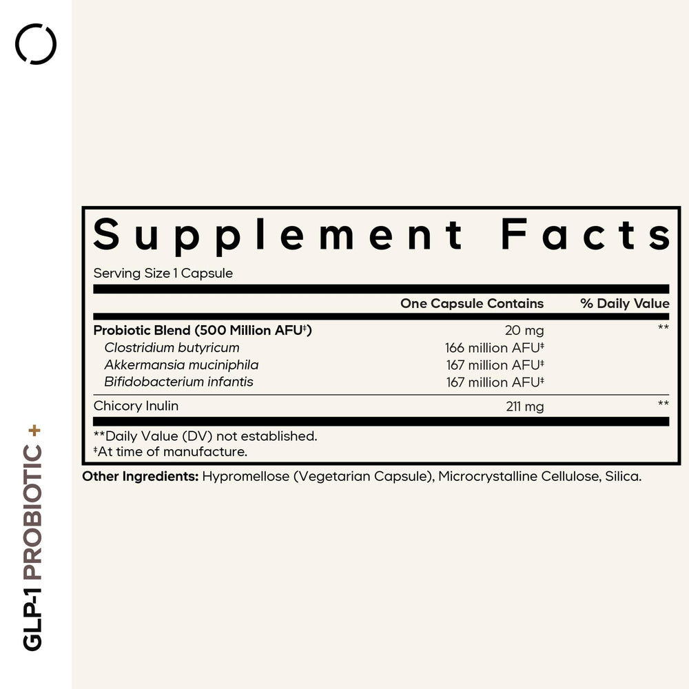 Close-up of Codeage GLP-1 Probiotic+ label