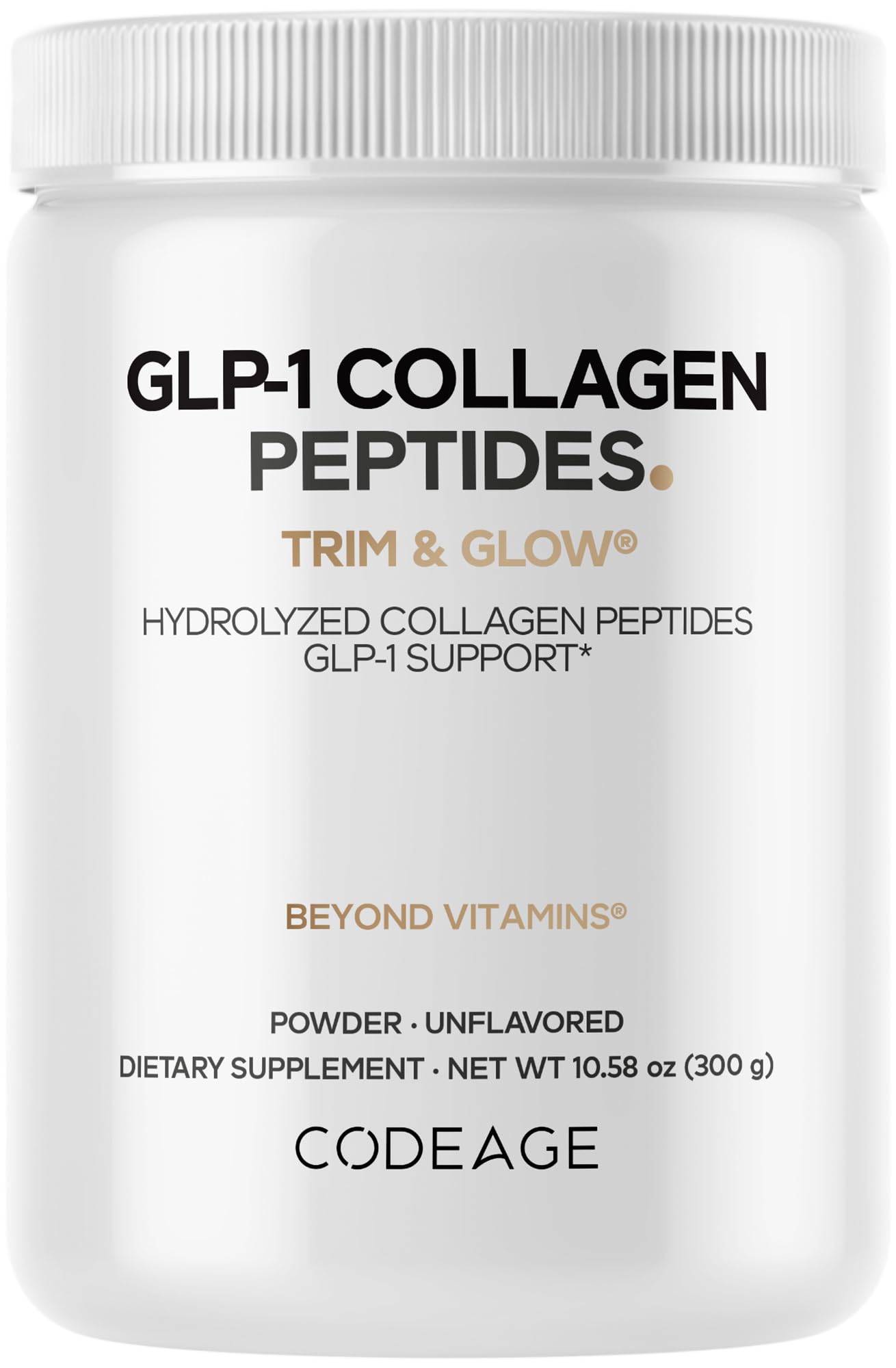 Front view of Codeage GLP-1 Collagen Powder tub