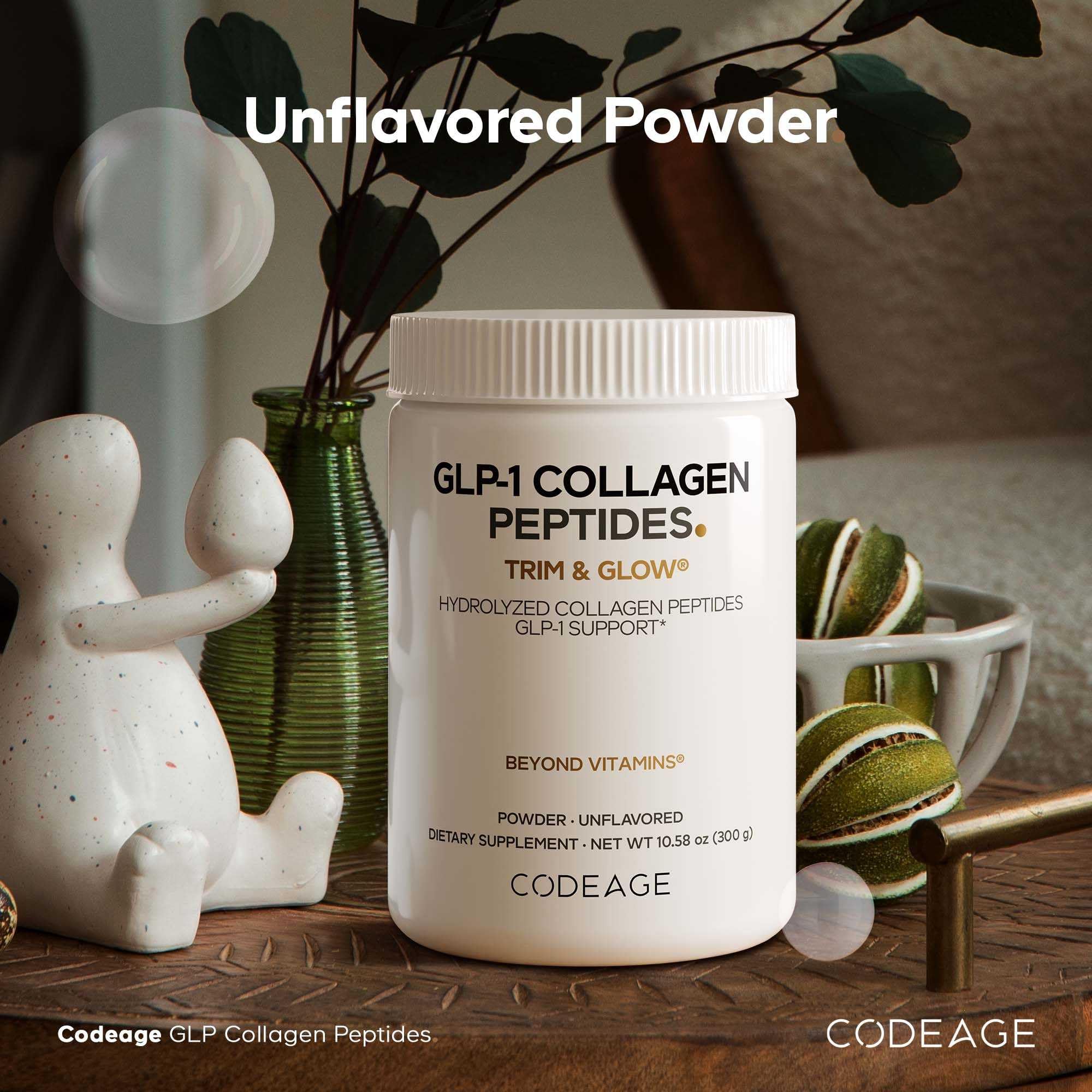 Unflavored collagen powder scoop with Codeage packaging