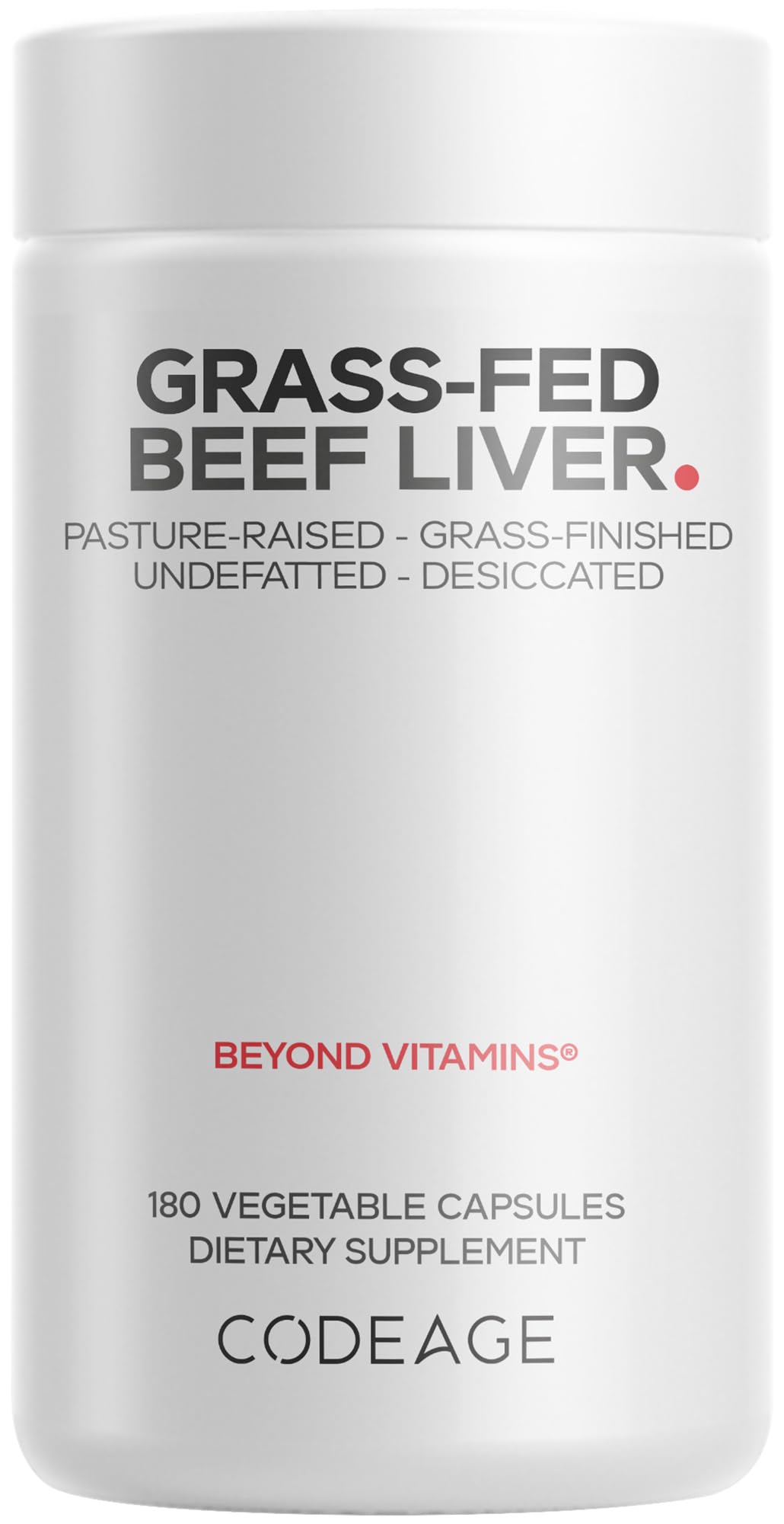Bottle of Codeage Grass-Fed Beef Liver supplement with label