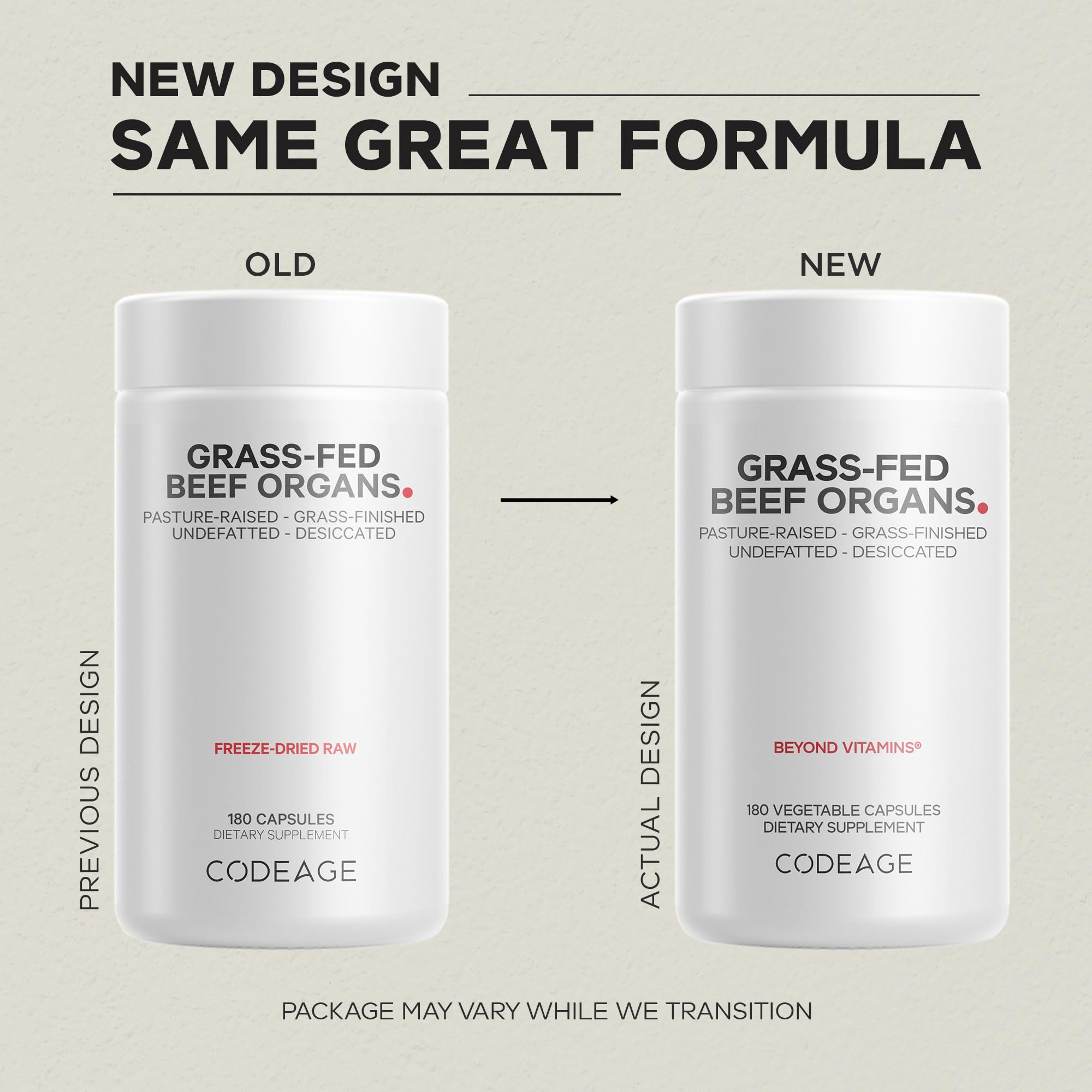 Label highlighting 1,500 mg per serving of grass-fed organs