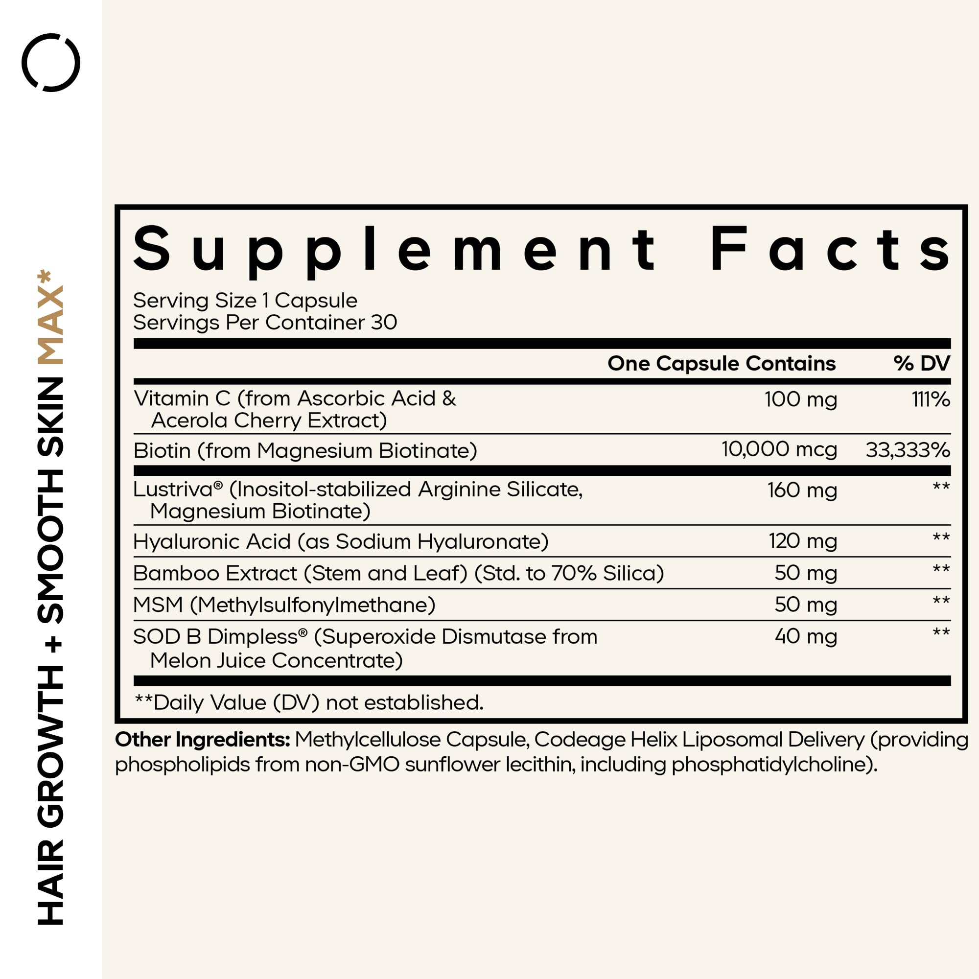 Codeage Hair Growth + Smooth Skin Max bottle label close-up