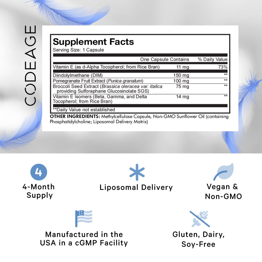 Codeage Liposomal DIM bottle back view showing supplement facts