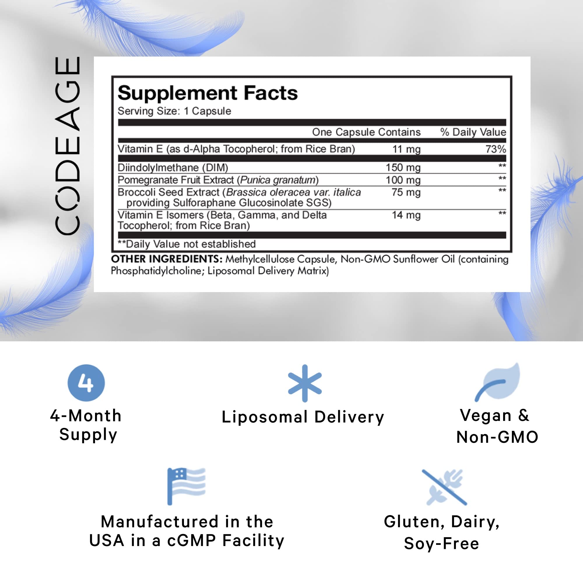 Front view of Codeage Liposomal DIM bottle and packaging
