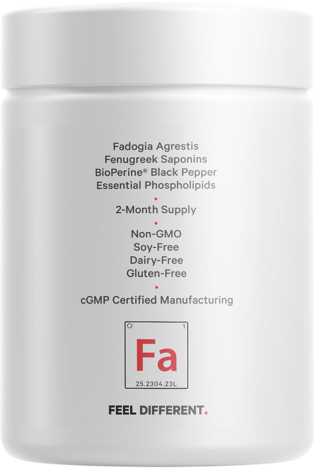 Supplement facts panel showing 600mg Fadogia Agrestis per serving