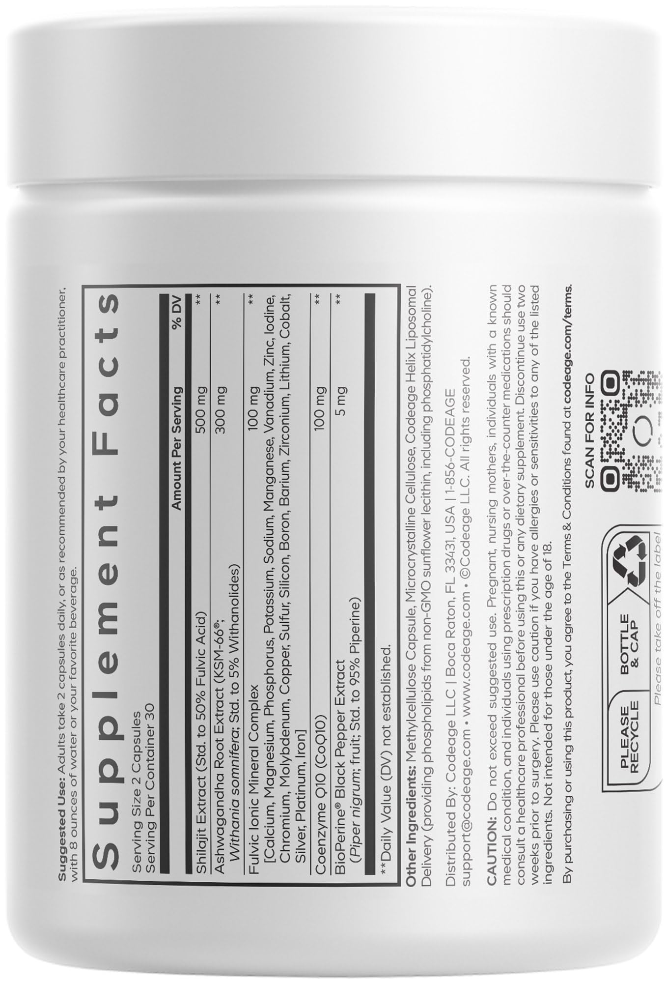 Close-up of Liposomal Shilajit+ ingredients including Ashwagandha and CoQ10