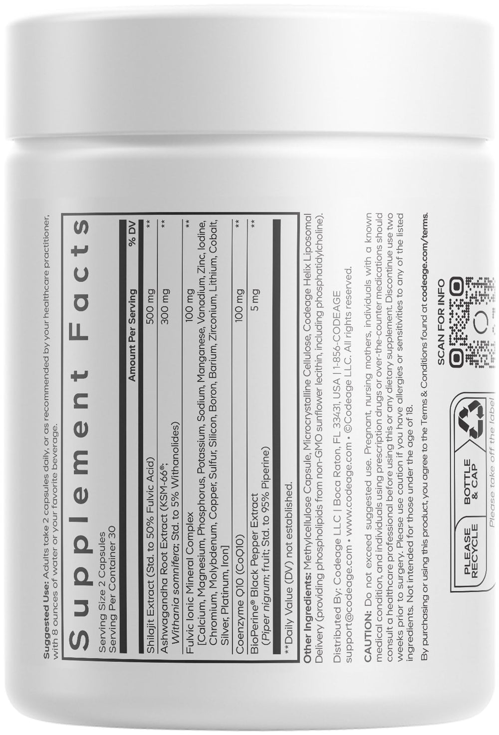 Close-up of Liposomal Shilajit+ ingredients including Ashwagandha and CoQ10