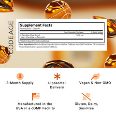 Codeage Liposomal L-Carnitine+ capsules close-up highlighting convenient daily capsule form