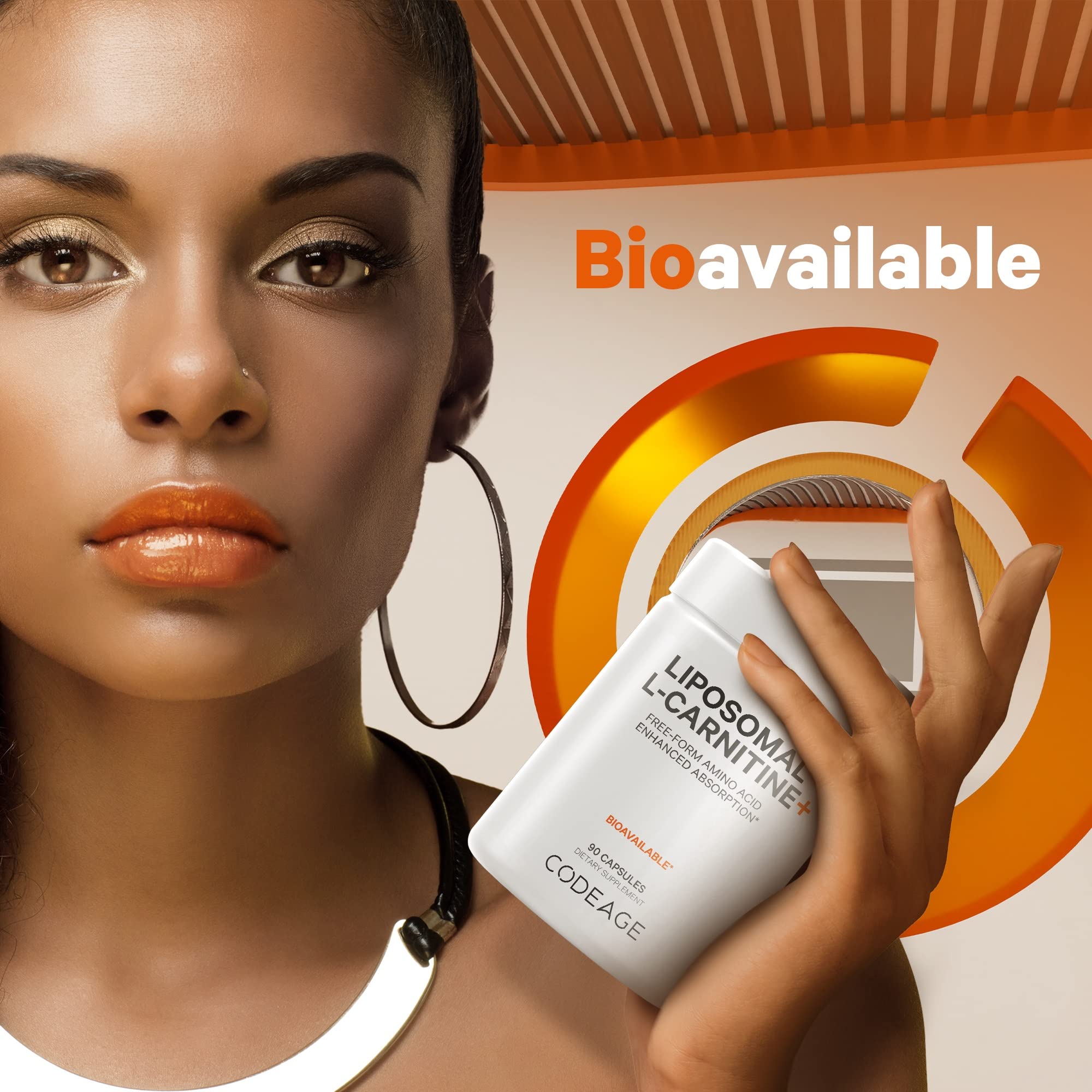 Codeage Liposomal L-Carnitine+ USA-made facility badge signals trusted production