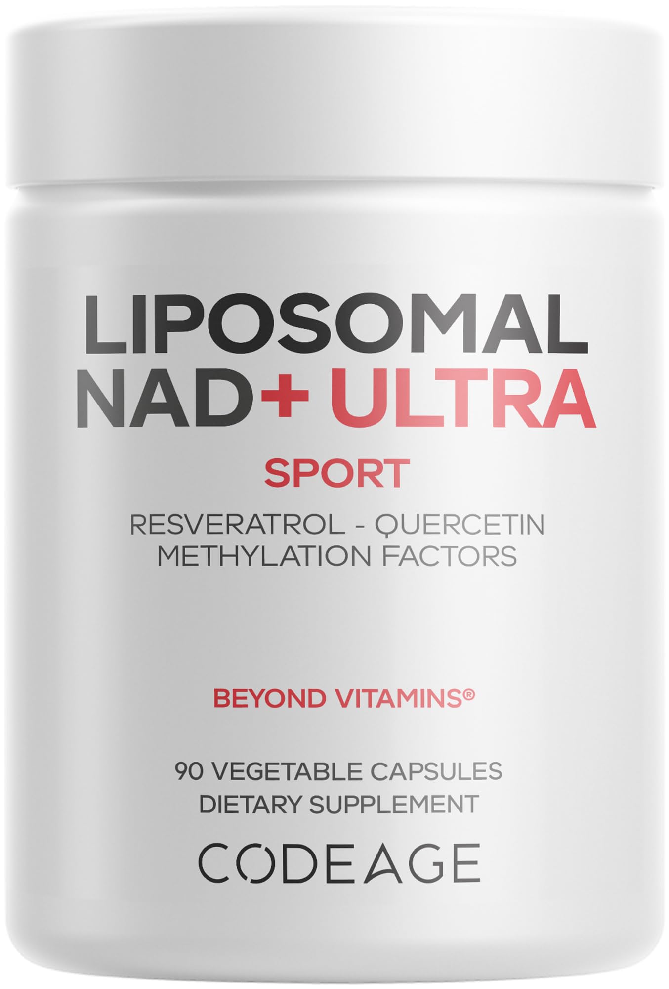 Codeage Liposomal NAD+ with Resveratrol and Vitamin B bottle - front view