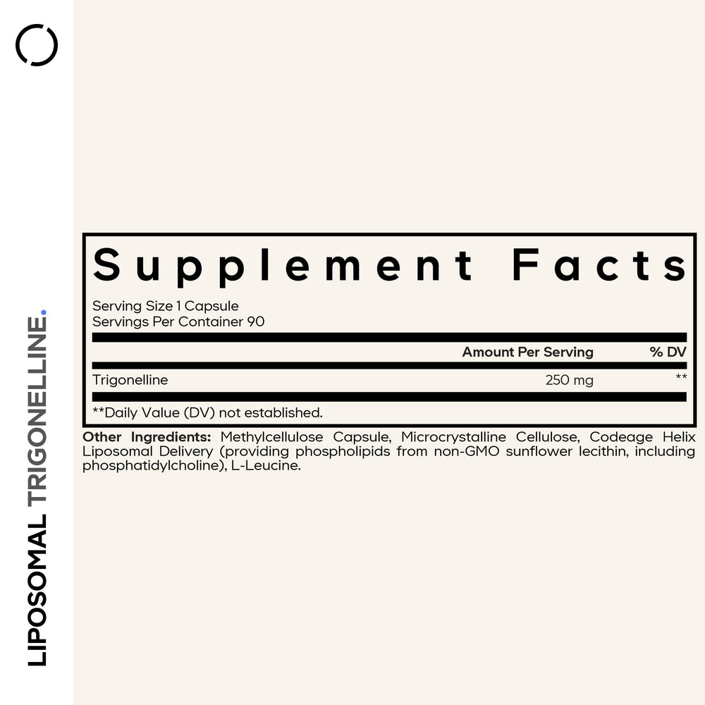 Bottle back label of Codeage Liposomal Trigonelline