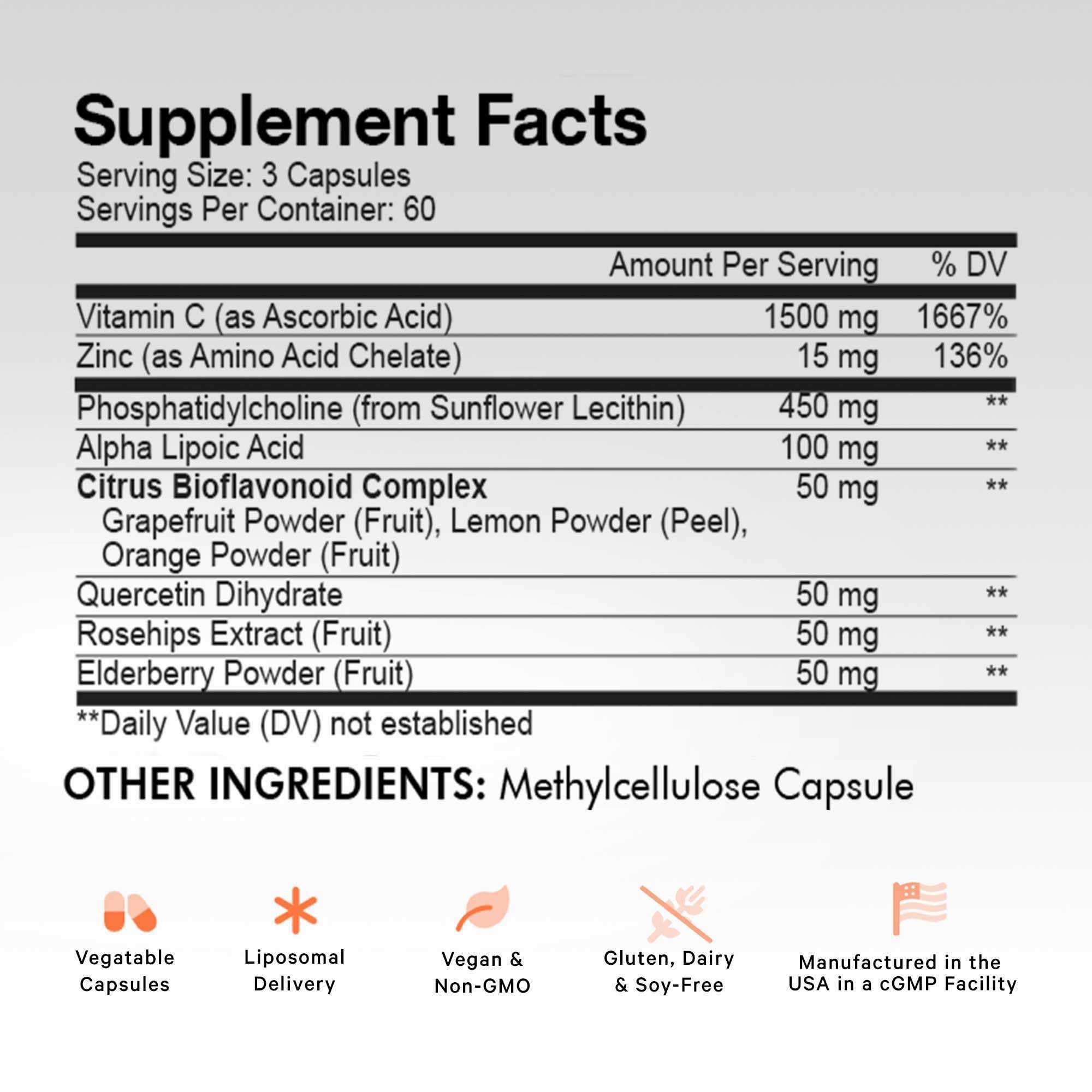 Liposomal Vitamin C formulation with phospholipid complex and sunflower oil