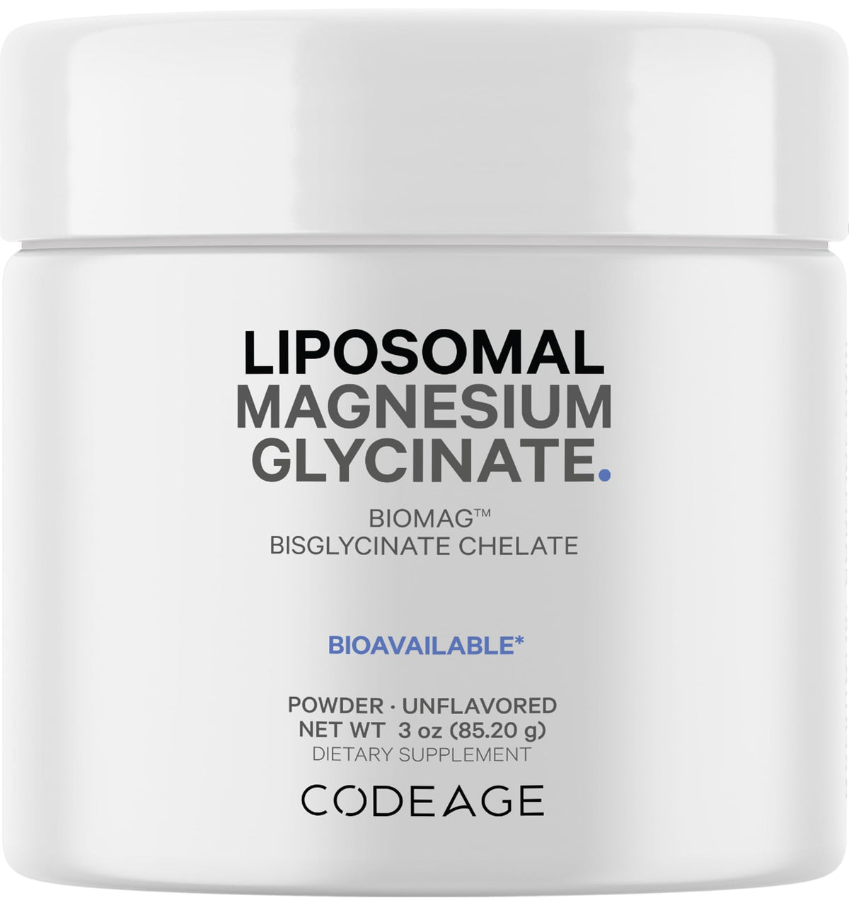 Codeage magnesium glycinate powder bottle with scoop