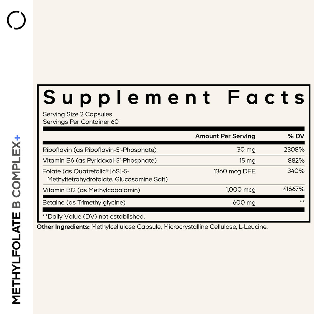 Close-up of Codeage Methylfolate B Complex capsules