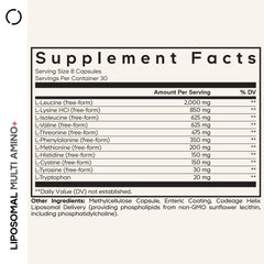 Codeage Liposomal Multi Amino+ bottle back label with nutrition facts