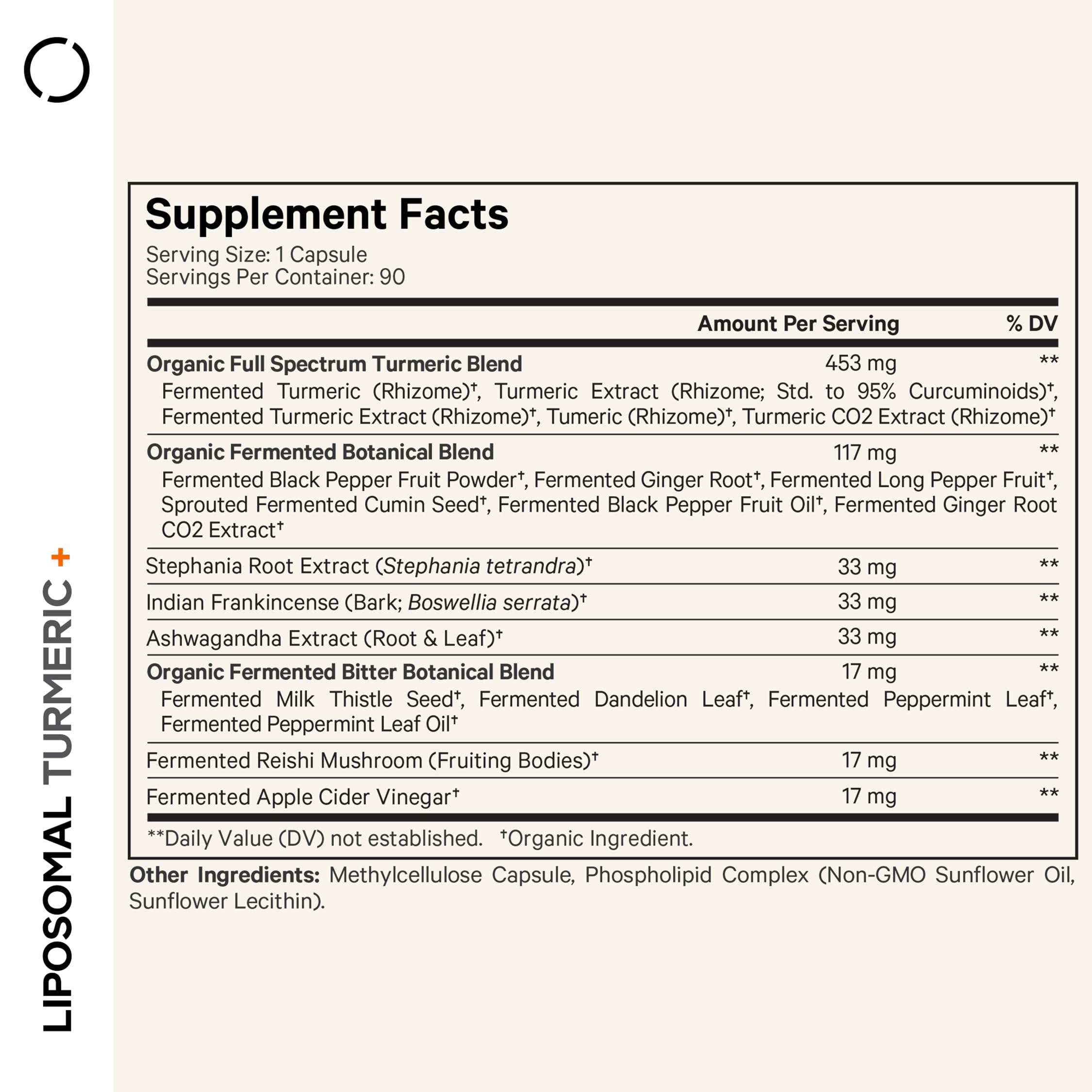 Close-up of turmeric capsules showing 95% curcumin