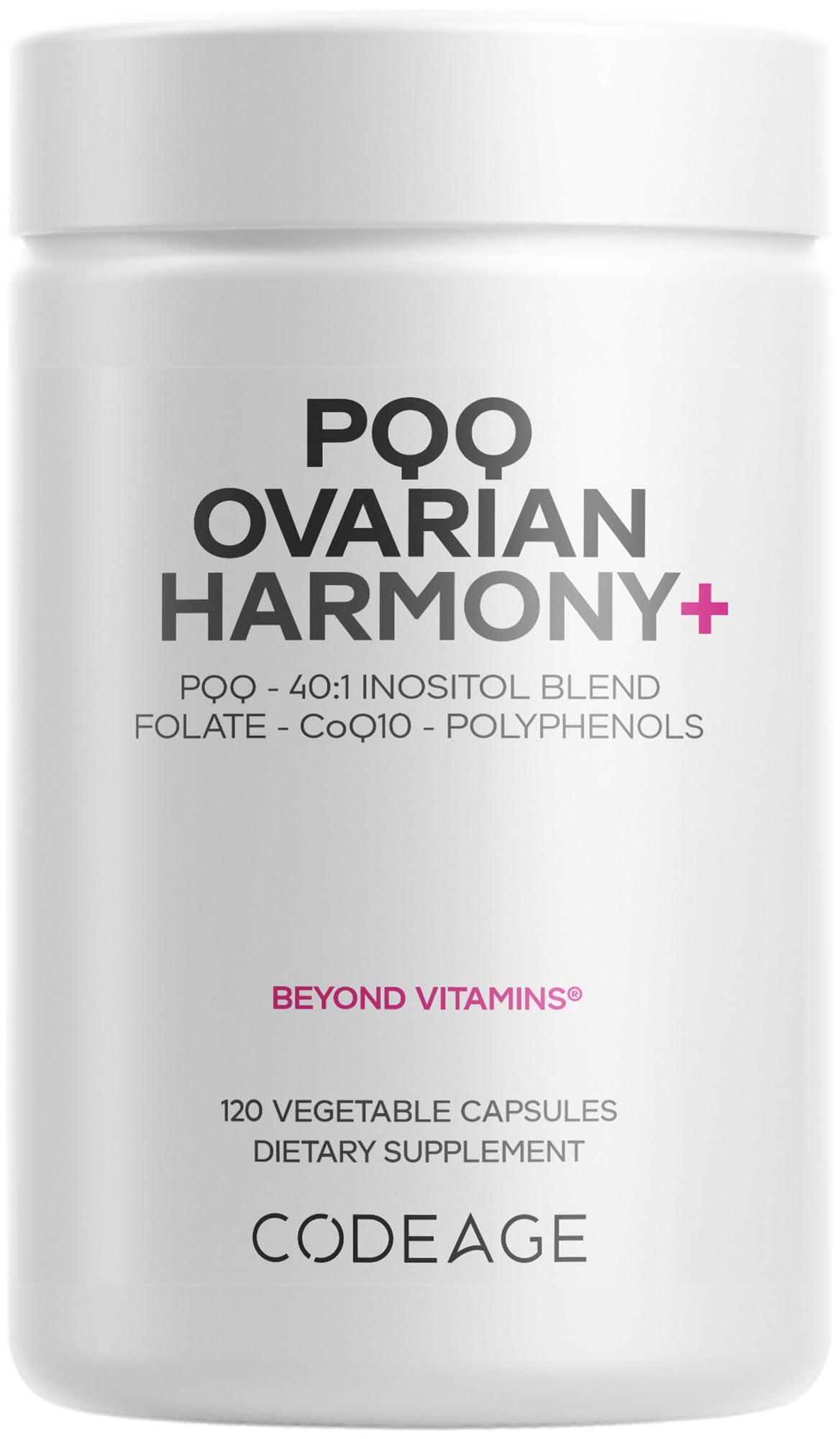Codeage PQQ Ovarian Harmony+ bottle – front view