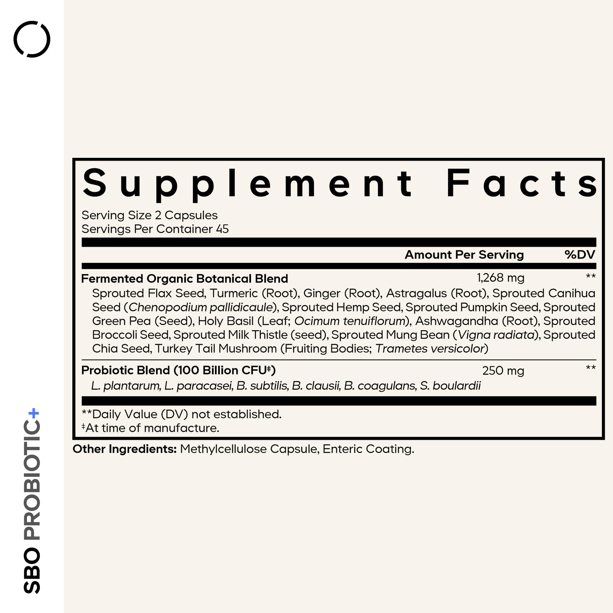 Label close-up showing Codeage SBO Probiotics 100B CFUs