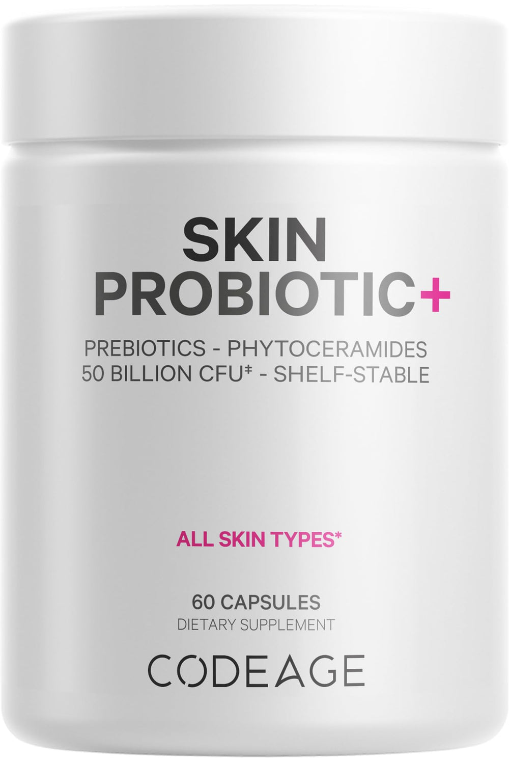 Codeage Skin Probiotics + Prebiotics bottle on a clean surface