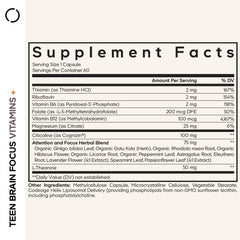 Close-up label on Codeage Teen Brain Focus bottle