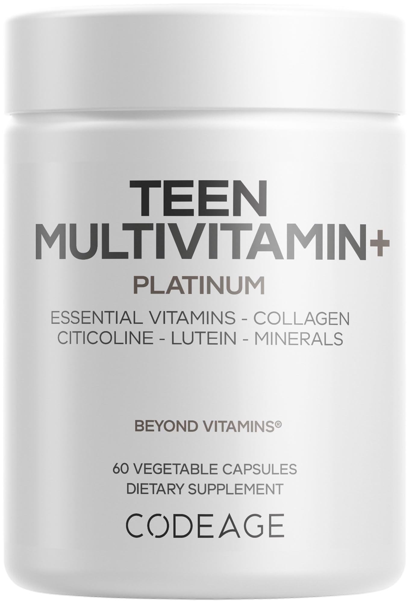 Codeage Teen Multivitamin+ Platinum bottle with capsules