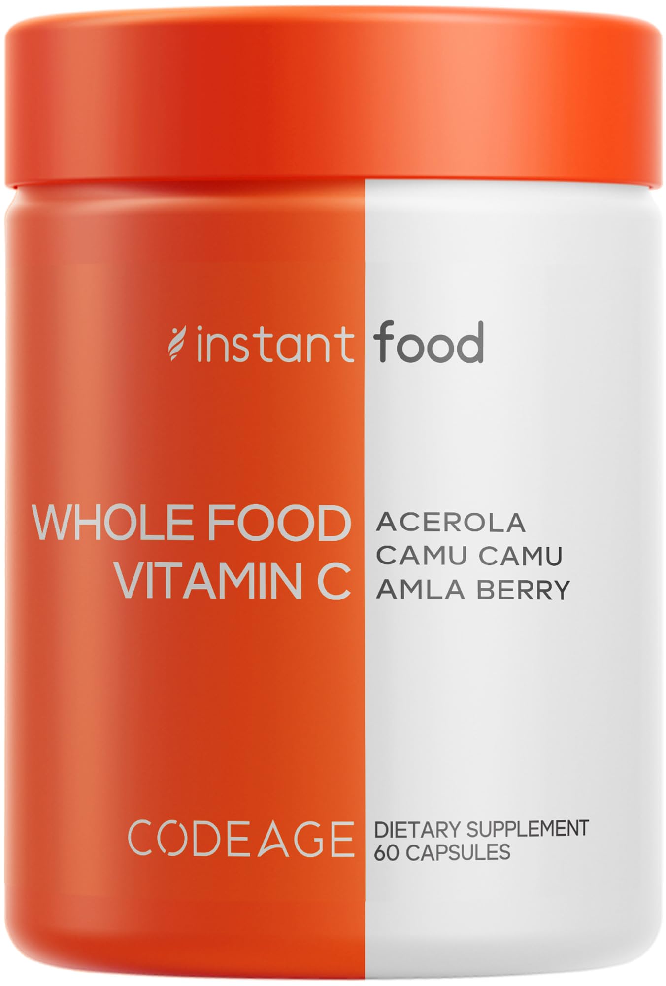 Codeage Instantfood Whole Food Vitamin C blend with acerola cherry, camu camu, amla berry, and rose hips.