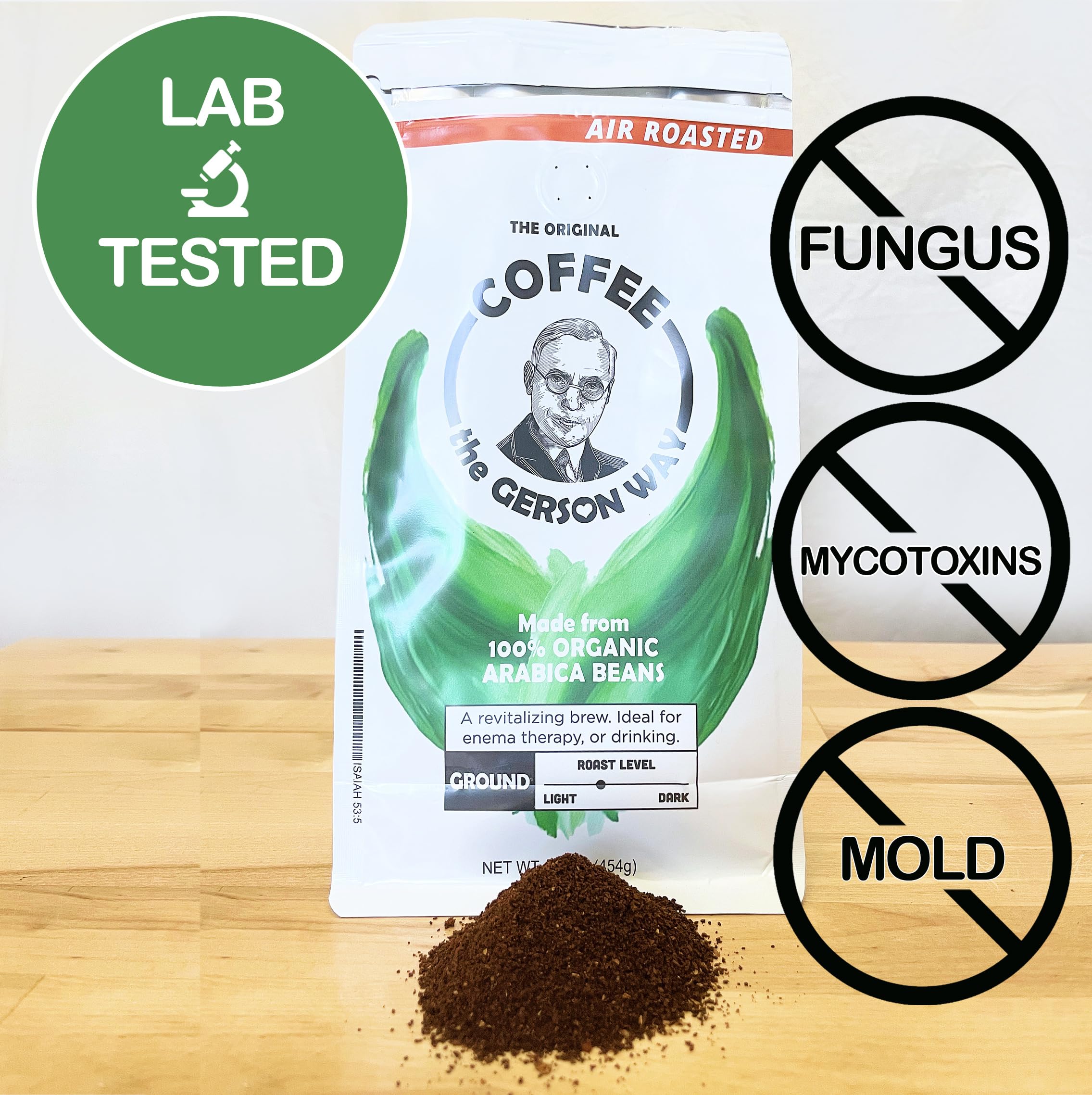 Purity tested coffee free from fungus, mold, and mycotoxins