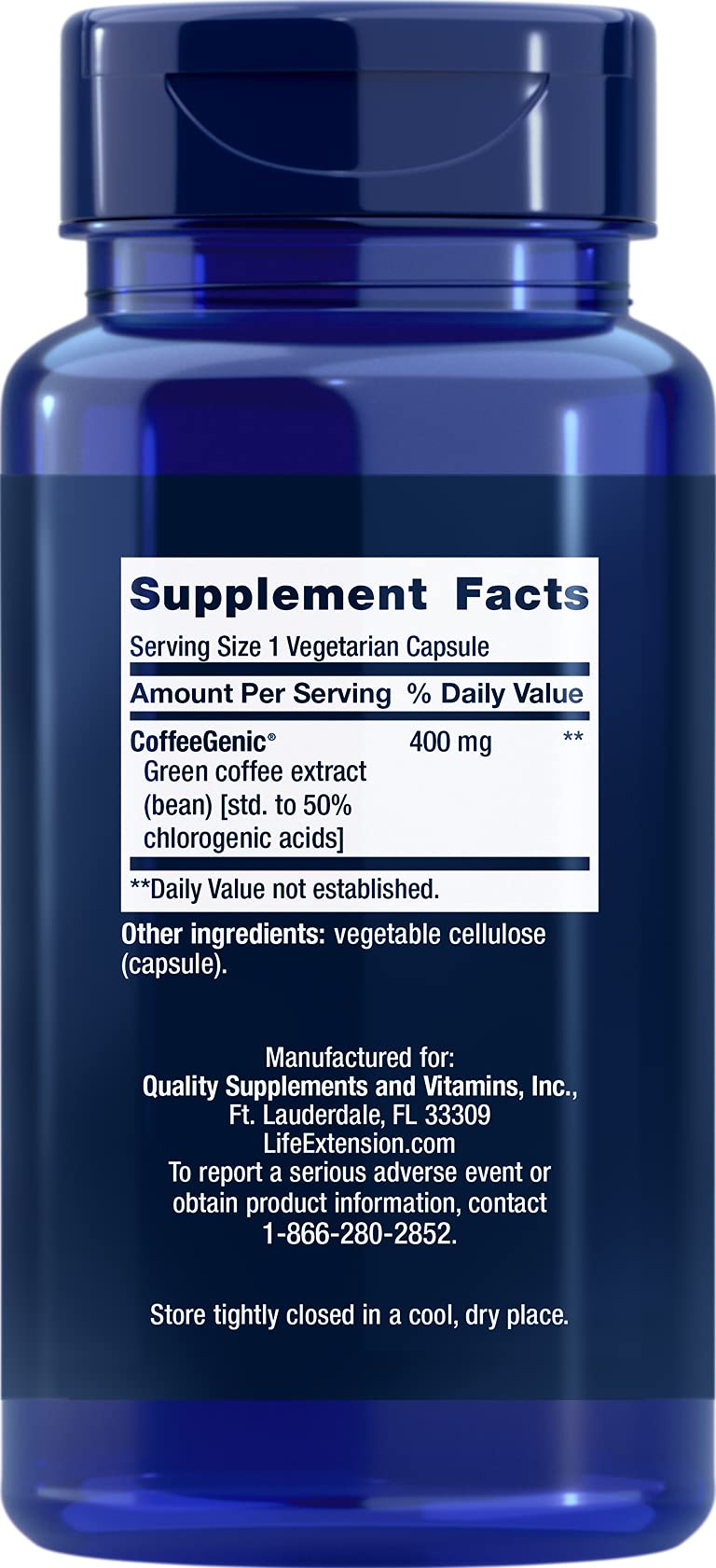 Label showing 50% chlorogenic acid standardization
