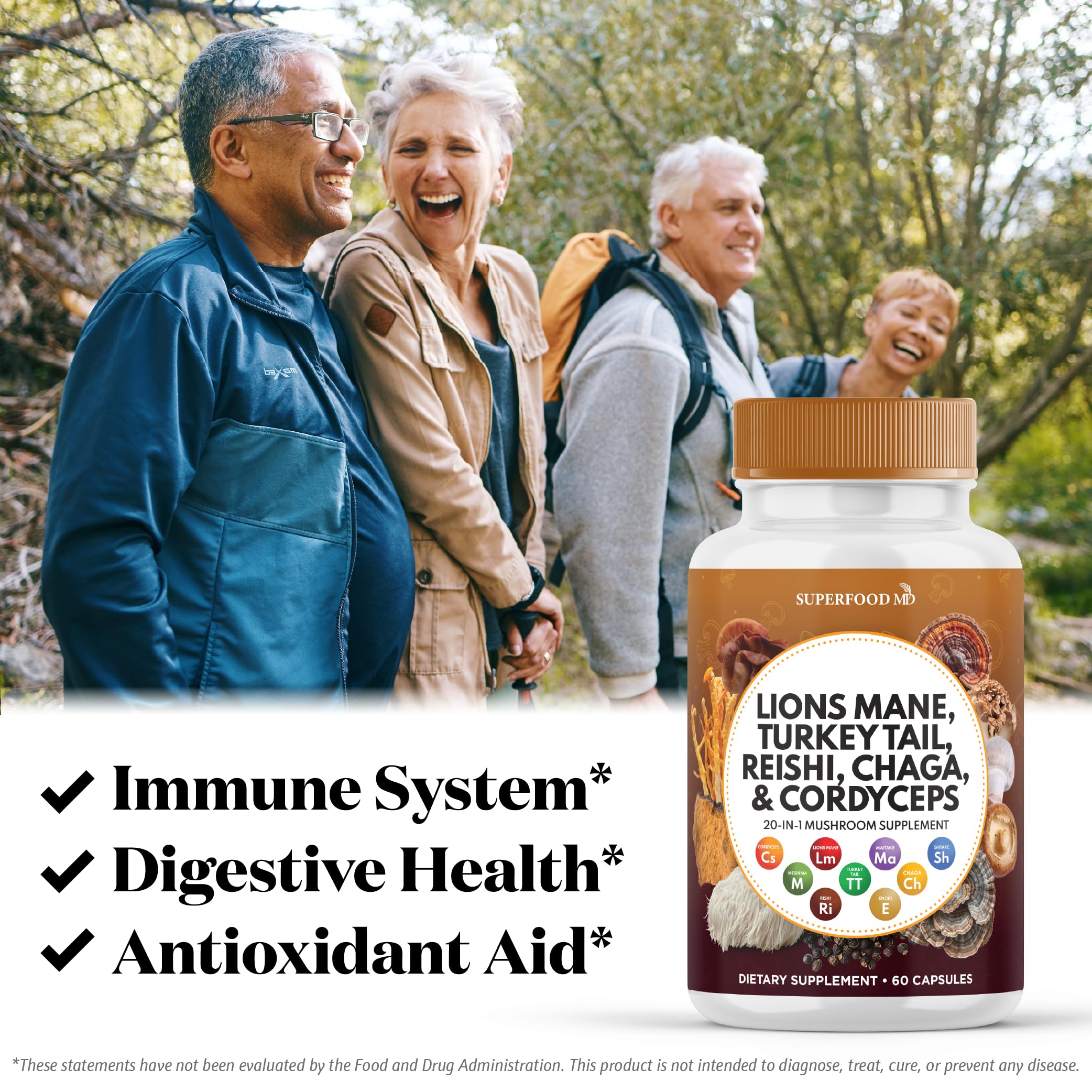 Illustration of cognitive and immune health support from mushroom blend