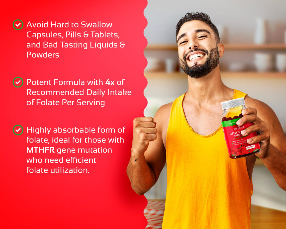 Non-GMO, vegan, gluten-free certification icons for CogniTune Methylfolate Gummies