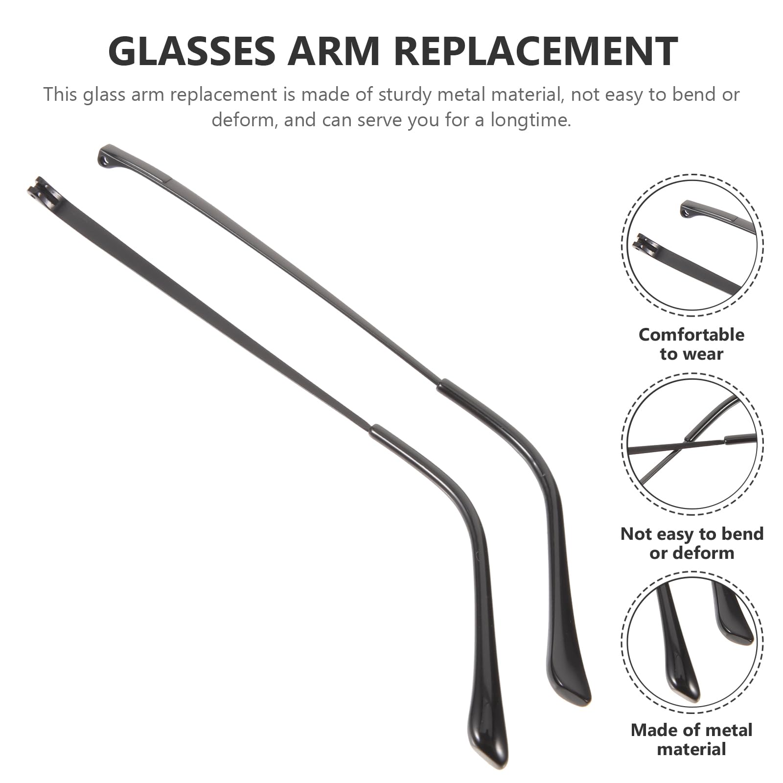 Eyeglasses arm replacement arms attached to frame for testing