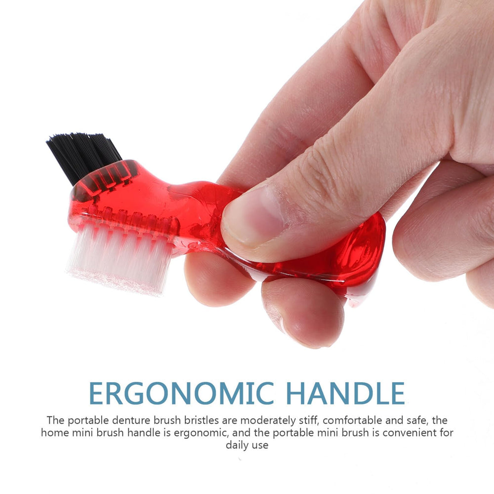 Close-up of dual-sided brush head for dentures