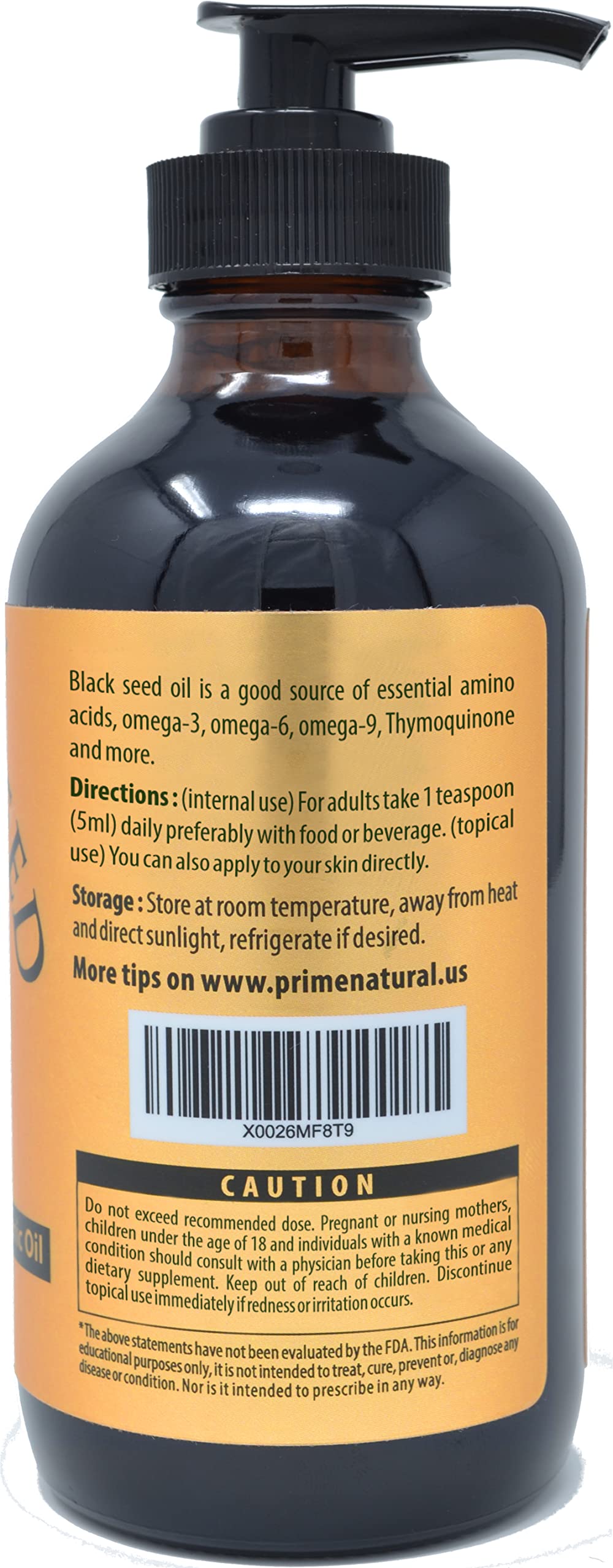 Cold-pressed, virgin black seed oil liquid