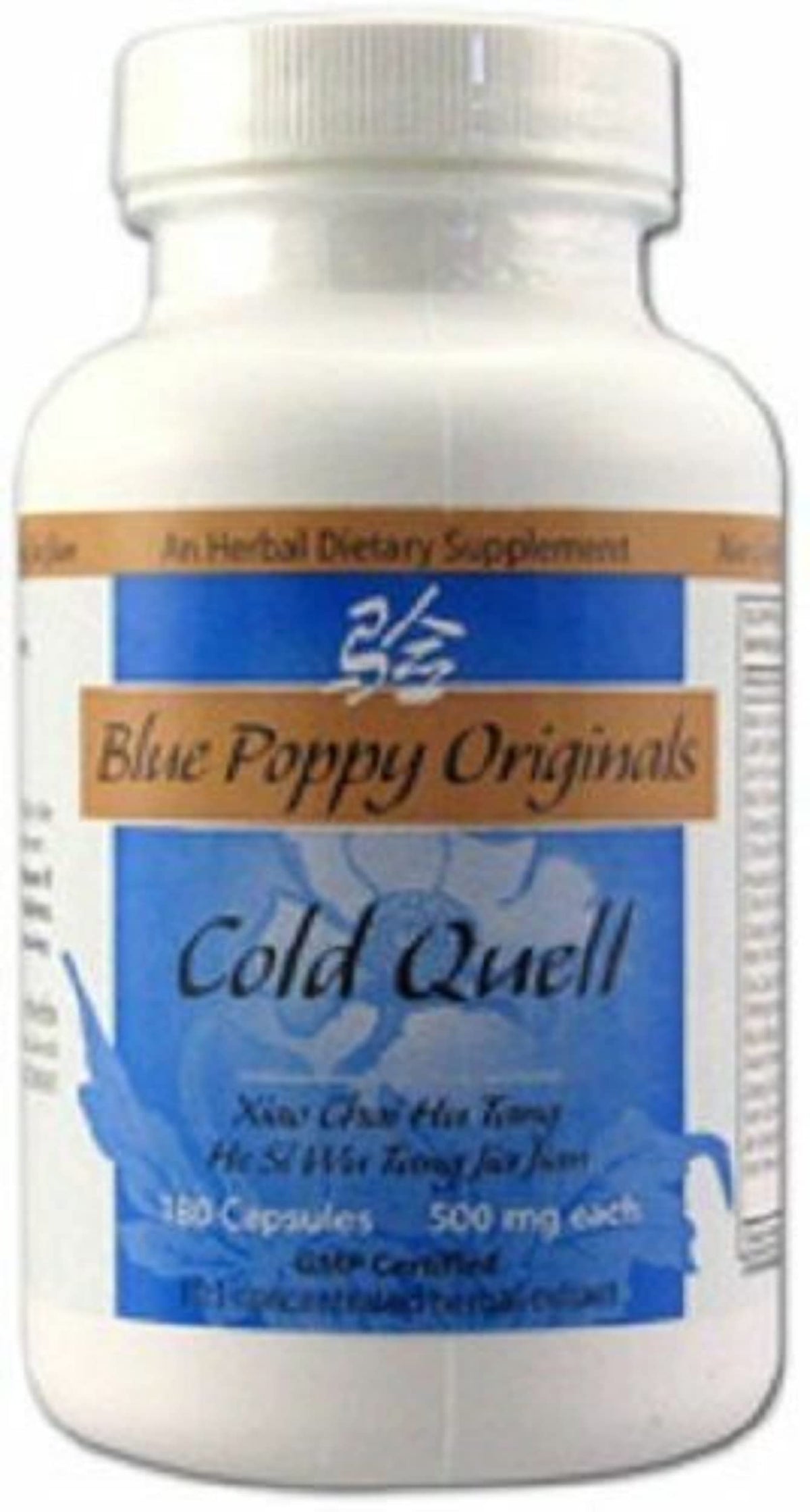 ColdQuell 180 capsules bottle, 500 mg per capsule, Blue Poppy Originals