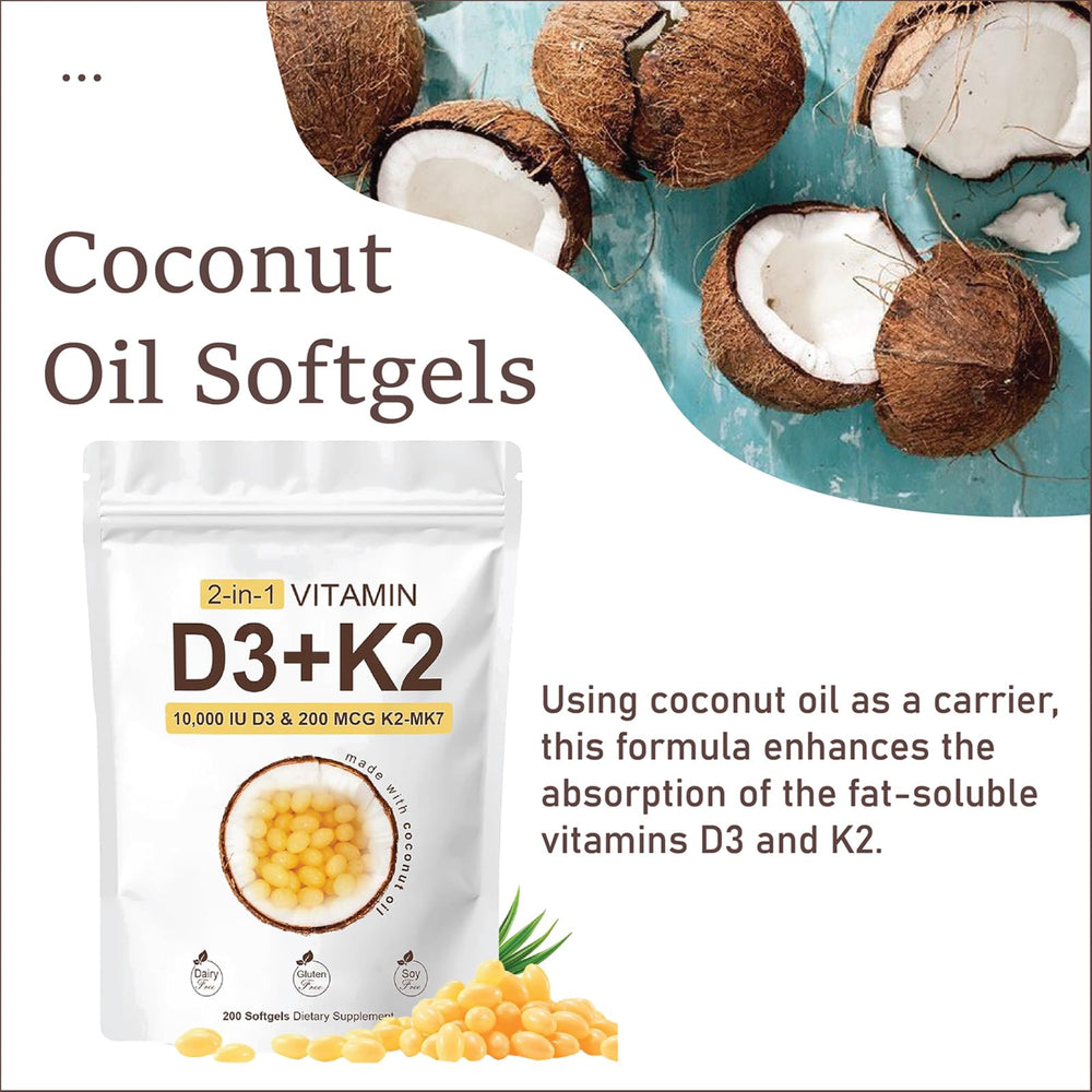 Coconut oil carrier softgels for vitamin D3 and K2