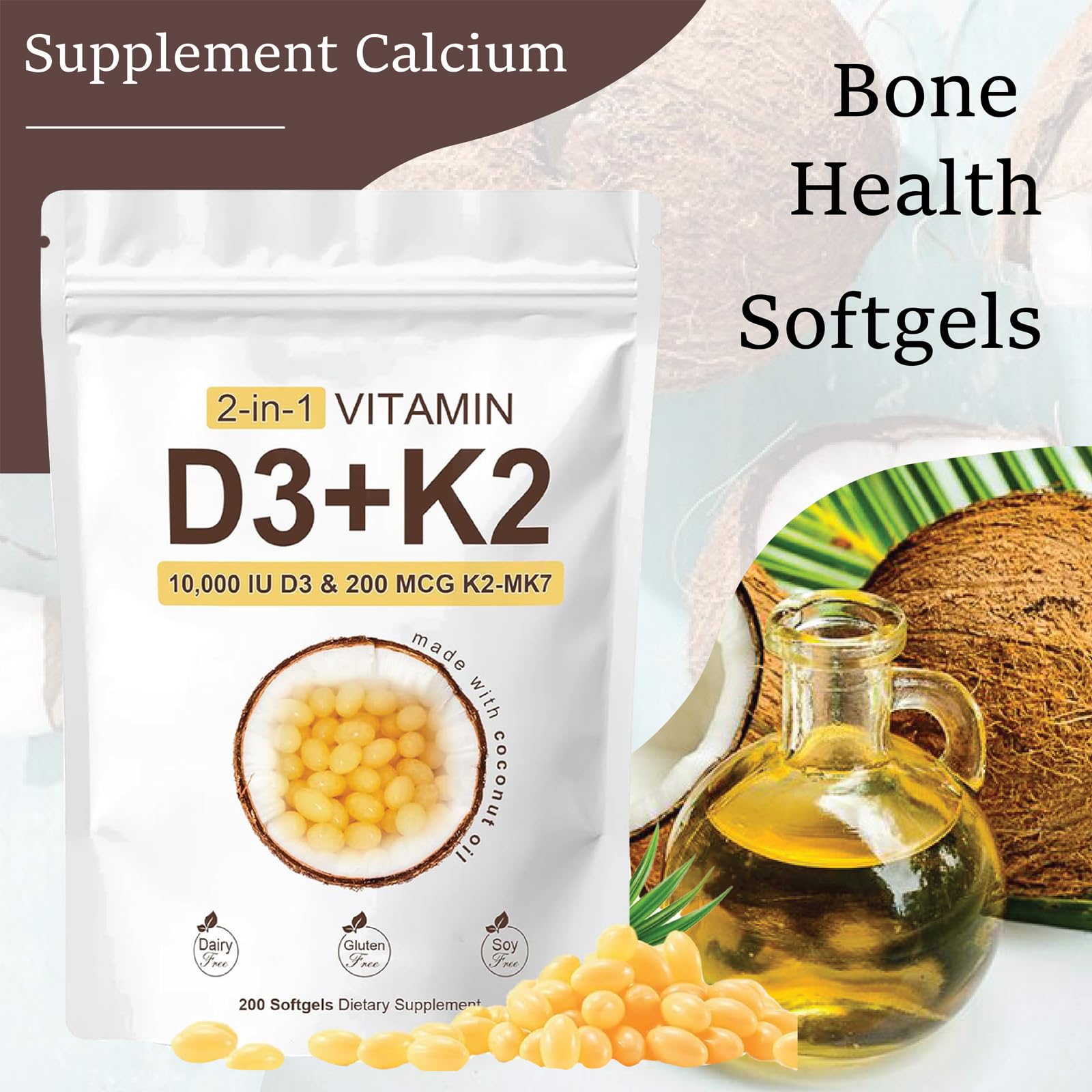 Close-up of D3 K2 10000 IU capsules