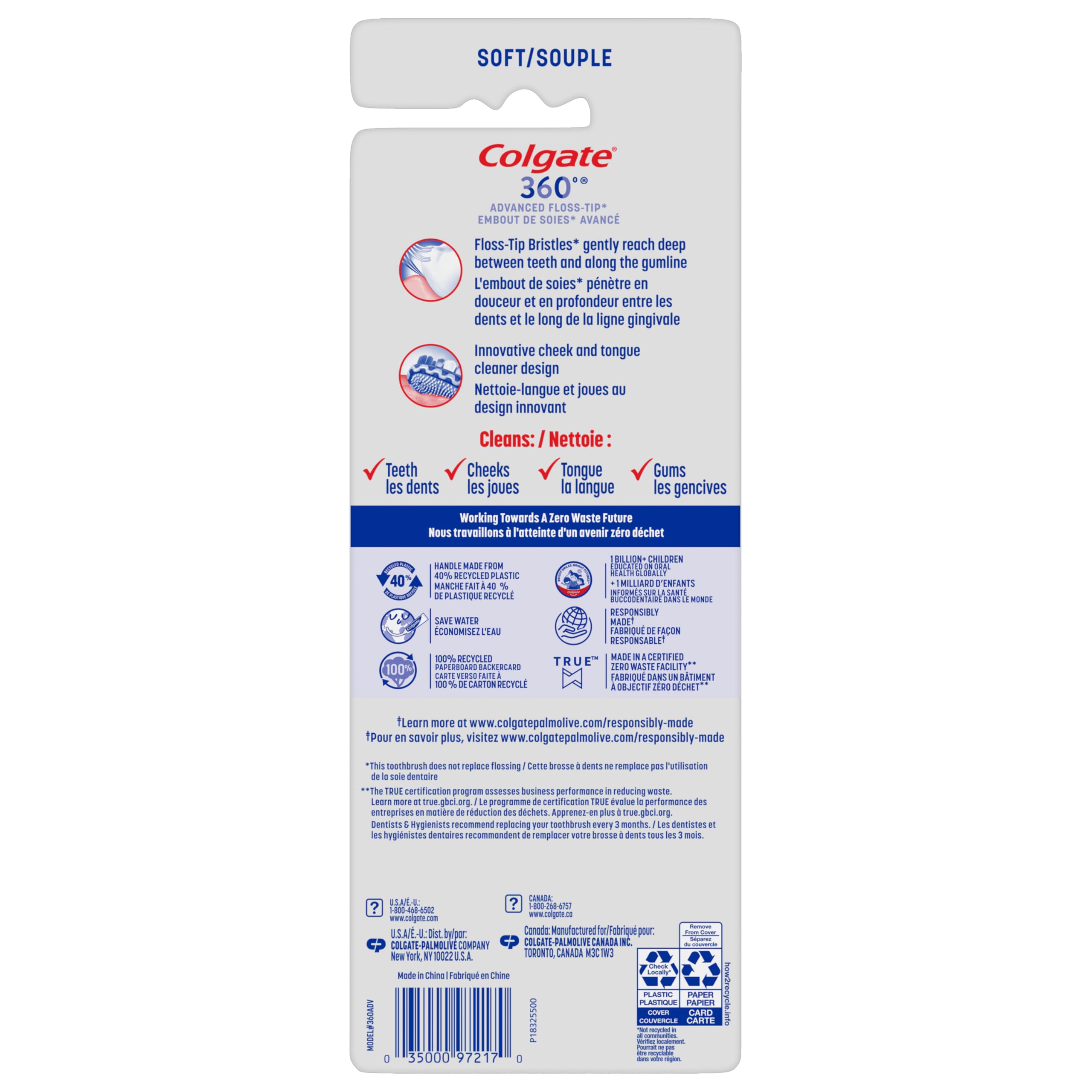 Odor-clearing tongue cleaner and bristles