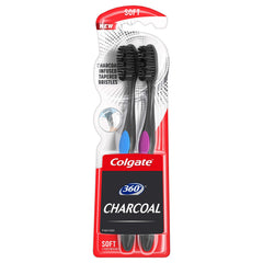 Close-up of Colgate 360 Charcoal Toothbrush with slimmer tip and soft bristles
