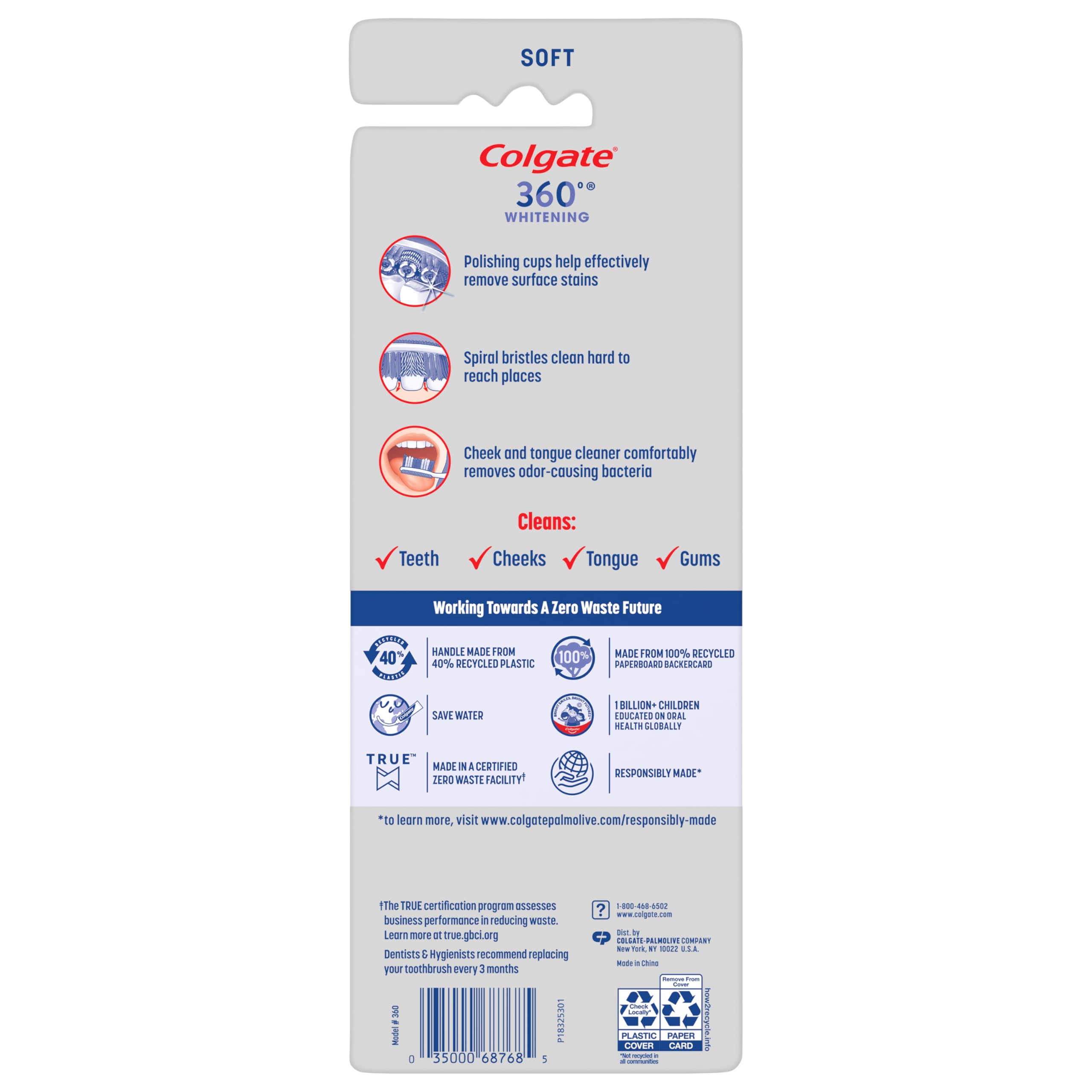 Toothbrush with tongue cleaner designed to reduce odor-causing bacteria