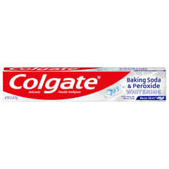 Colgate Baking Soda and Peroxide Whitening Toothpaste Brisk Mint packaging and tube