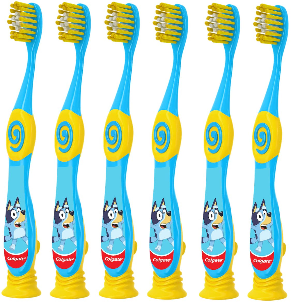Main image: Colgate Bluey toothbrush for children aged 2-5, with extra-soft bristles