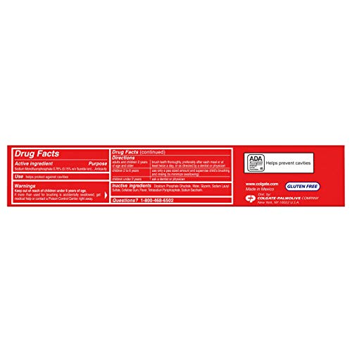 Close-up of Colgate toothpaste showing fluoride ingredient