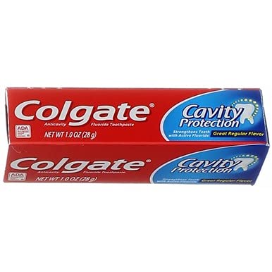 Row of Colgate Cavity Protection Toothpaste Regular Flavor 1 oz tubes