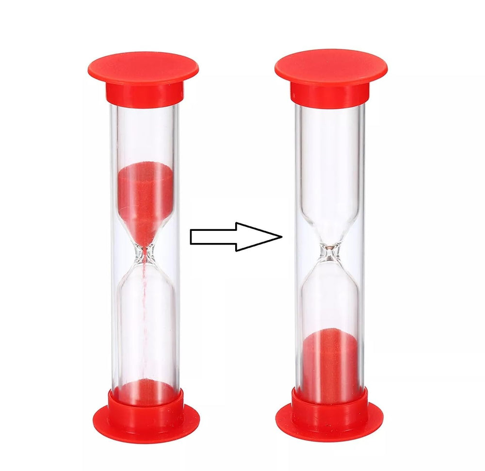 2-minute sand timer for brushing included with Colgate toothpaste