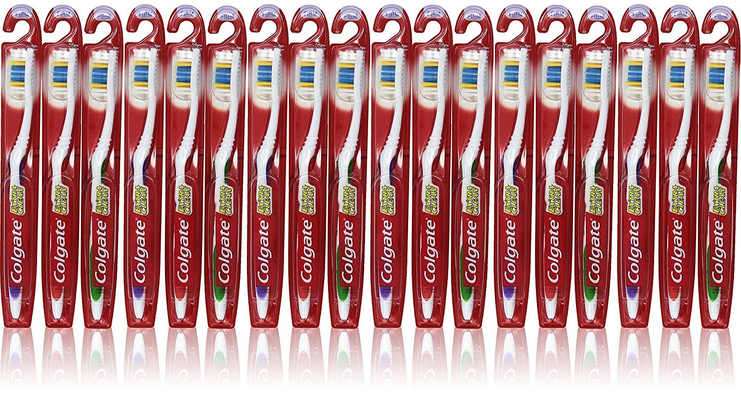 Colgate Extra Clean Toothbrush Full Head Firm #40 Pack of 18 with cleaning tip and non-slip grip