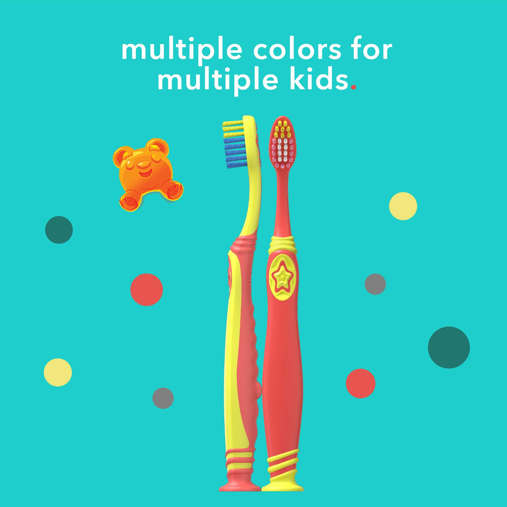 Thumb grip and suction cup for upright storage on Colgate hum Kids toothbrush