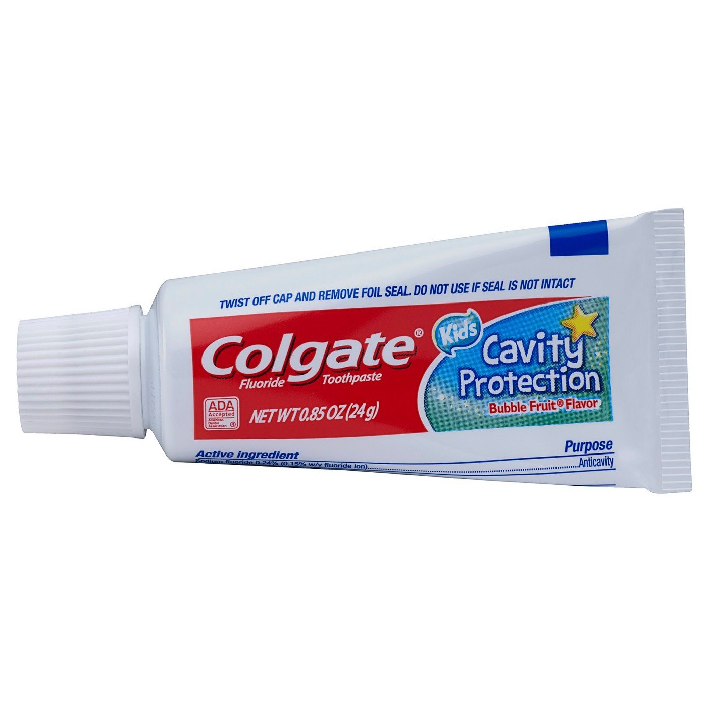 Travel-size Colgate Kids Bubble Fruit Toothpaste tube (0.85 oz / 24 g)