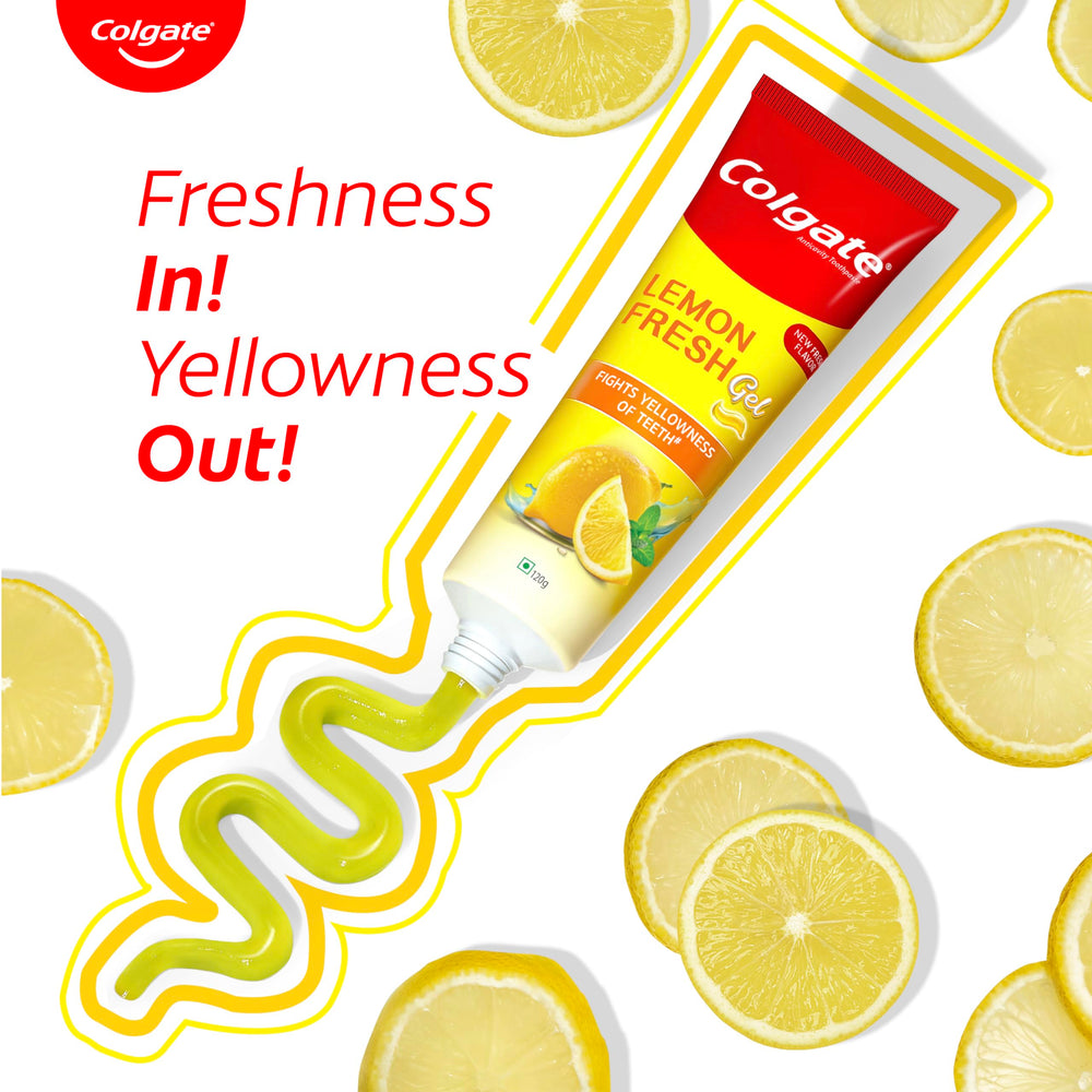Close-up of lemon-infused toothpaste gel texture